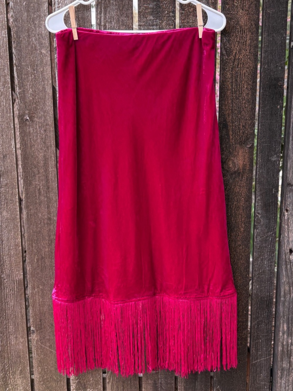 By Anthropologie Fringed Velvet Hot Pink Skirt In Sz M